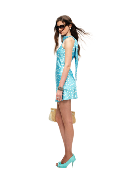 Glossy Polka Dot Halter Dress
