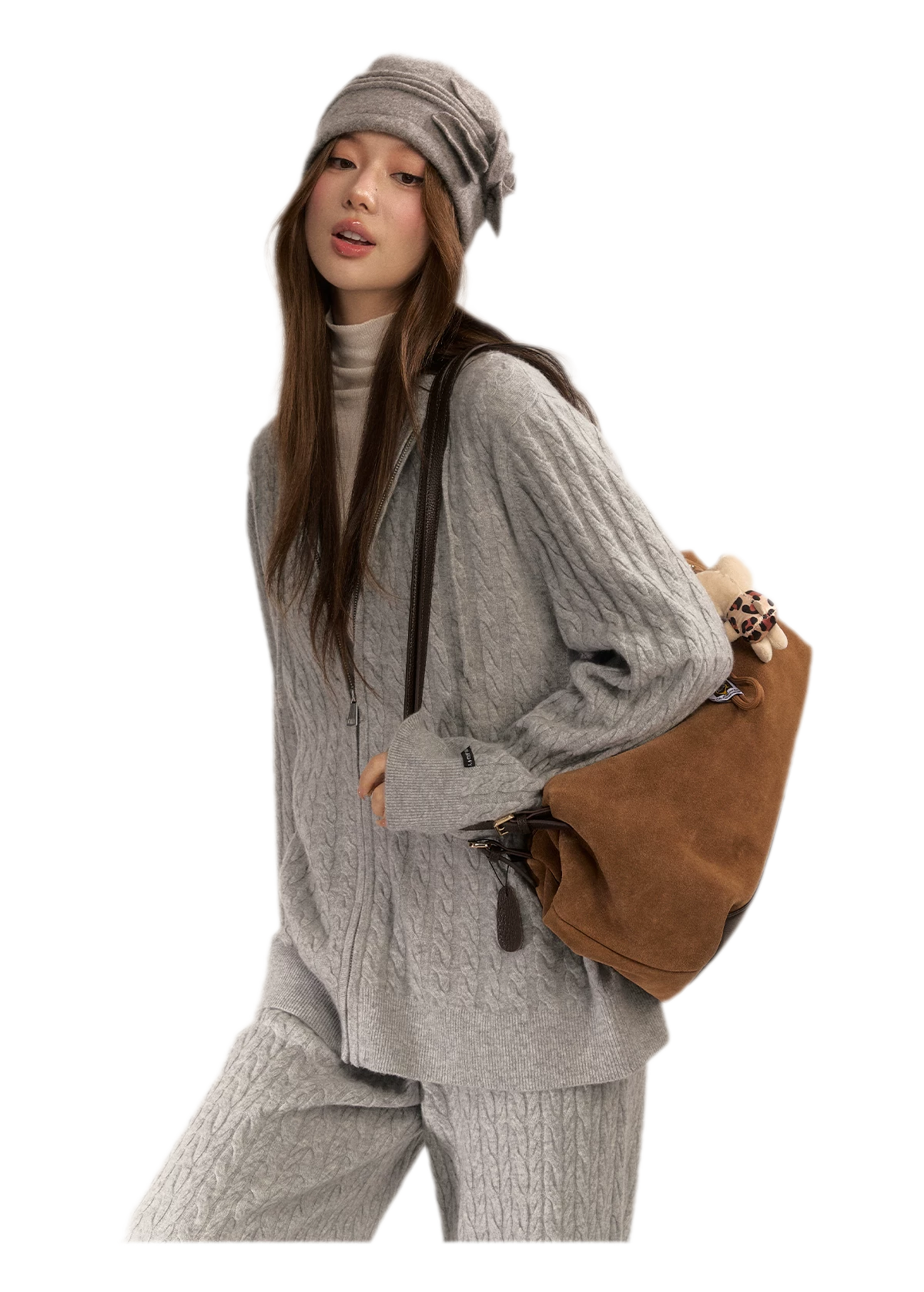 Wool-Blend Cable-Knit Hooded Set