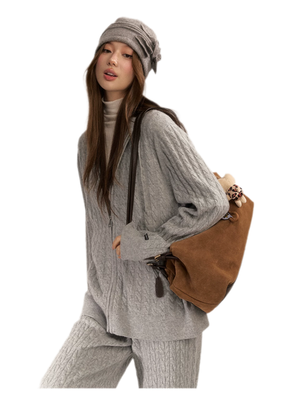 Wool-Blend Cable-Knit Hooded Set