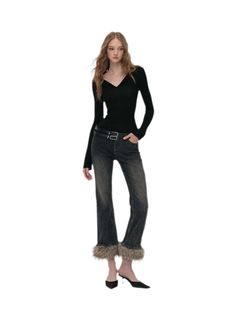 Vintage Washed Cropped Flare Jeans