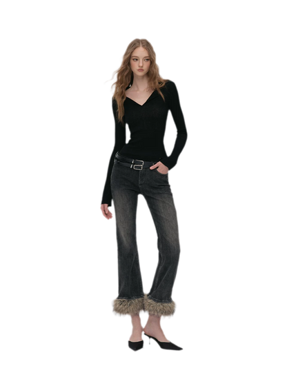Vintage Washed Cropped Flare Jeans