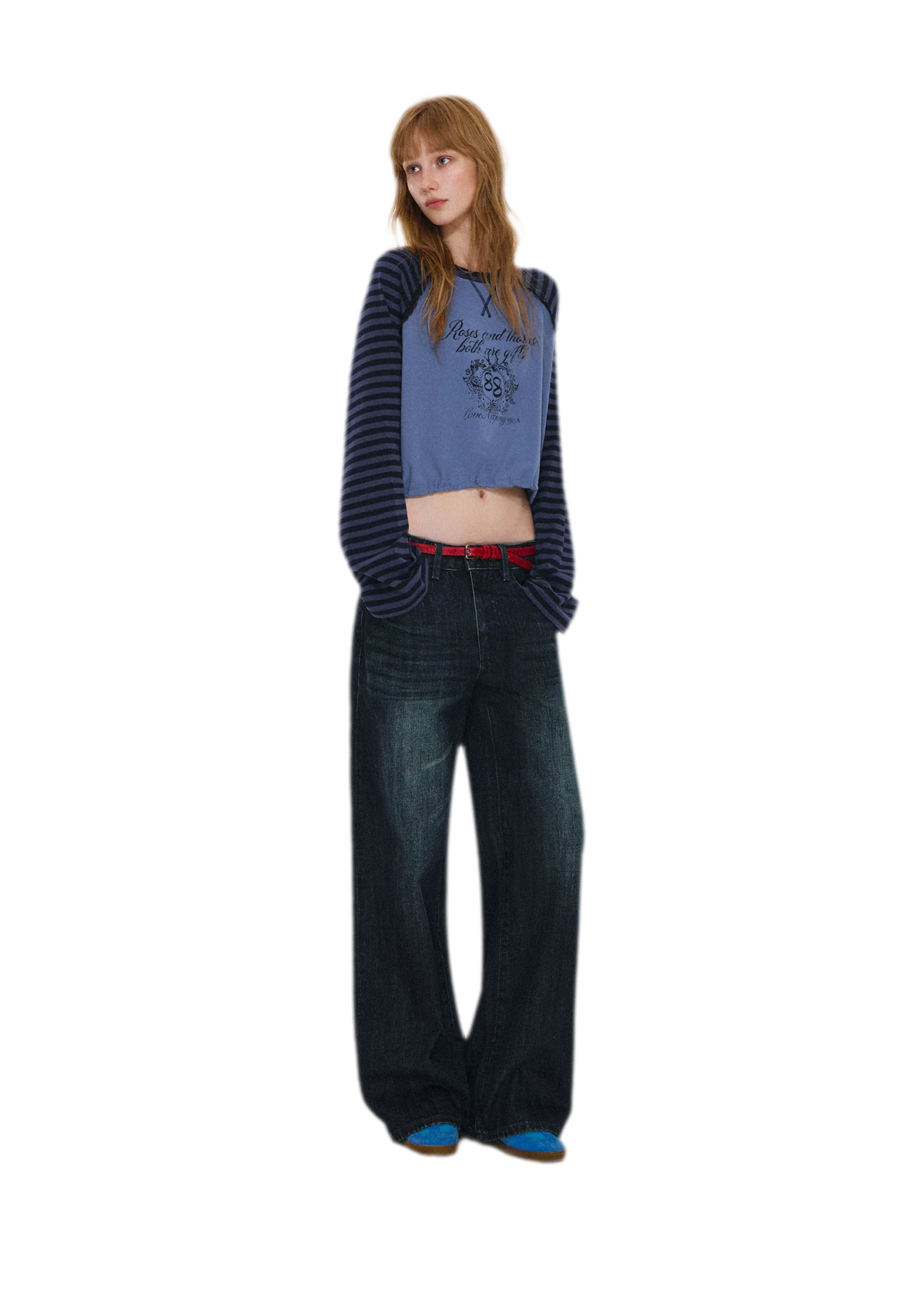 Cotton Raglan Cropped Long-Sleeve Top
