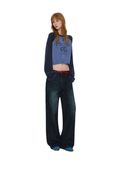 Cotton Raglan Cropped Long-Sleeve Top