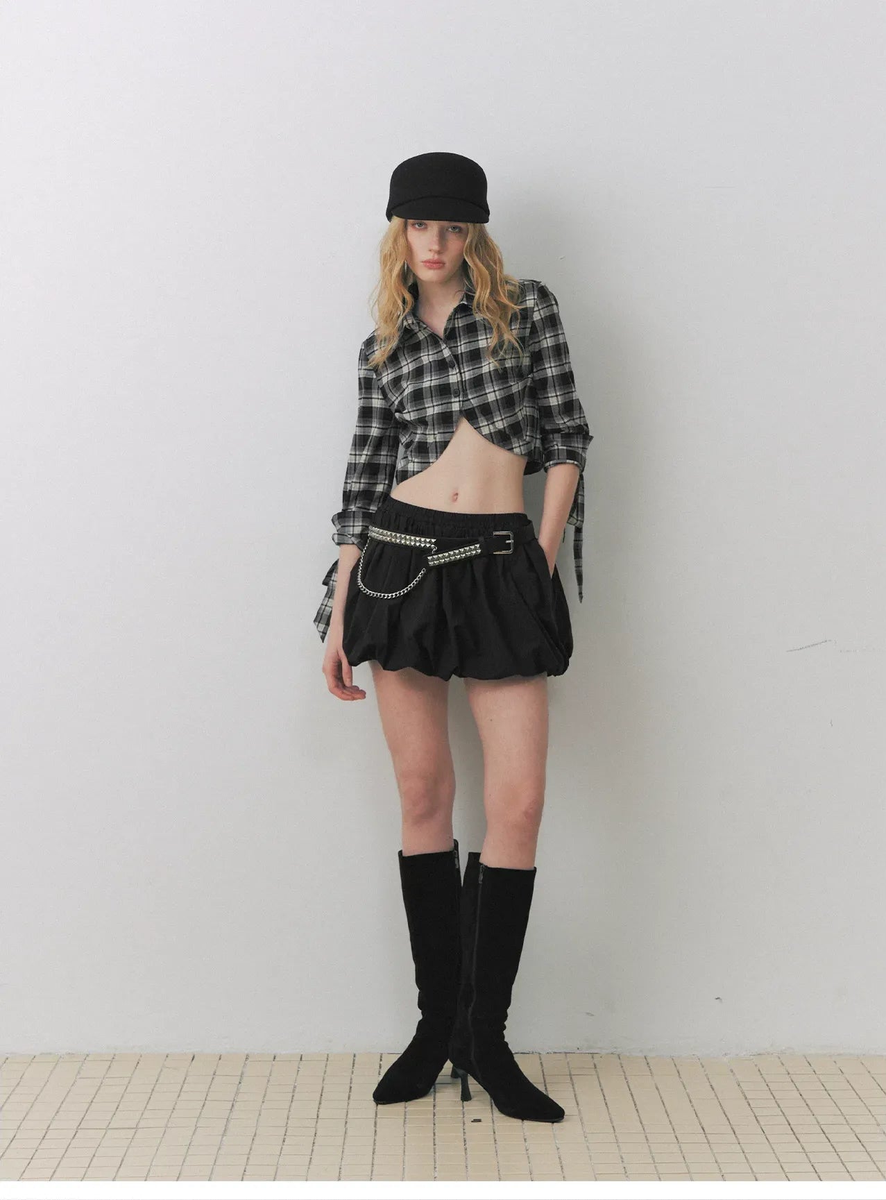 Plaid Cropped Bow Shirt