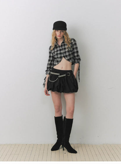 Plaid Cropped Bow Shirt