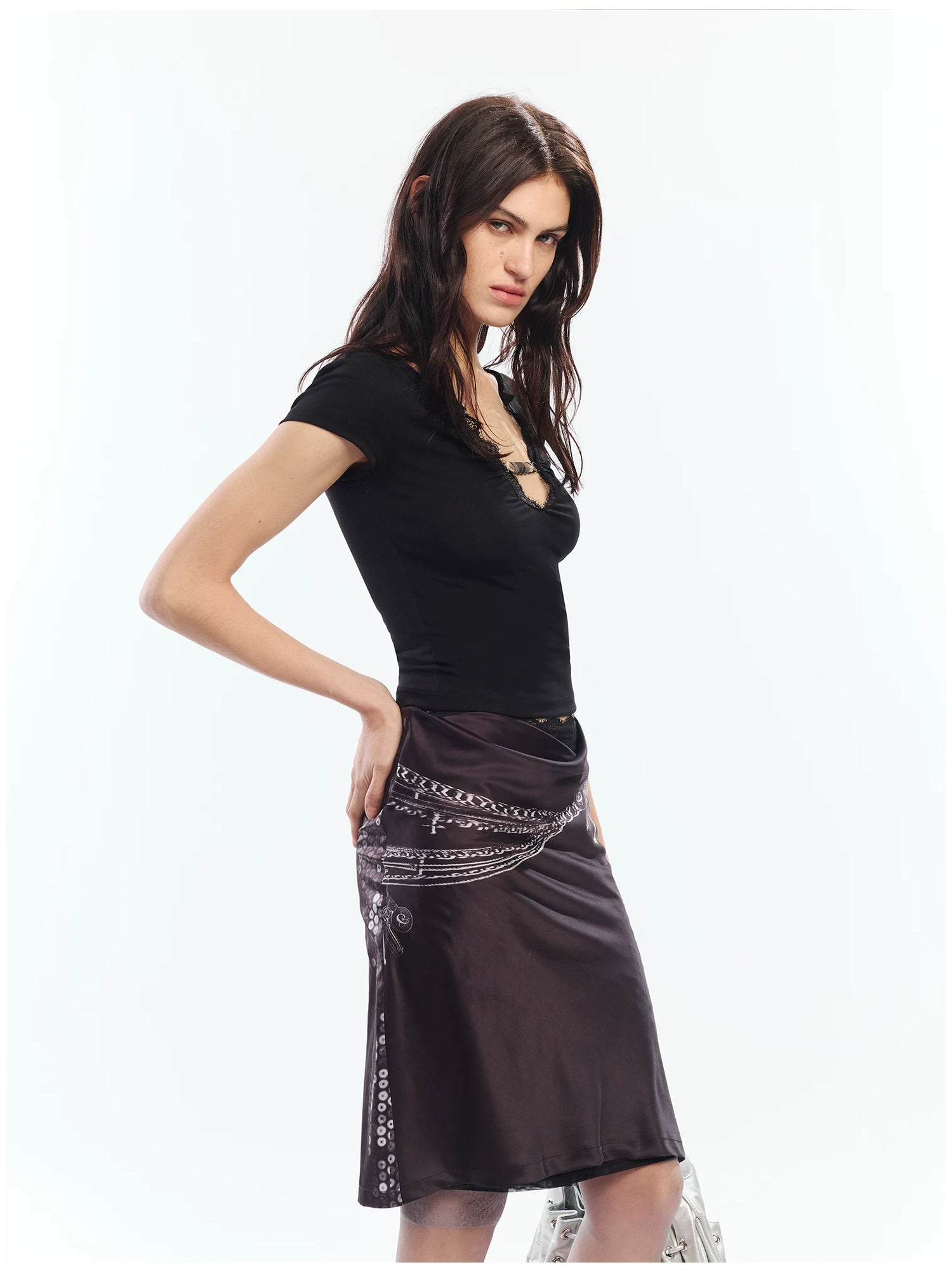 Punk Printed Reversible Satin Midi Skirt