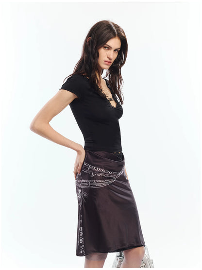 Punk Printed Reversible Satin Midi Skirt