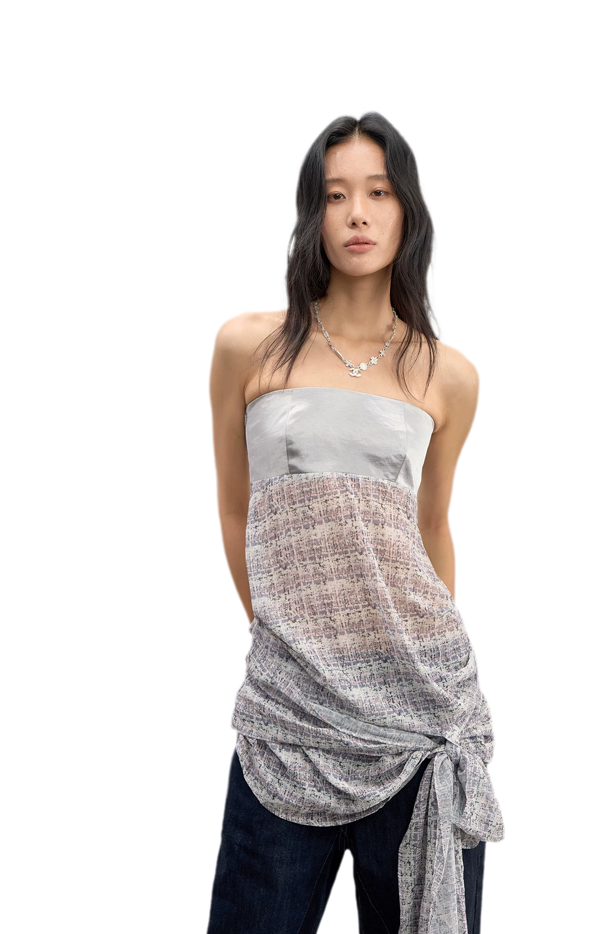 Satin Contrast Strapless Tie Top