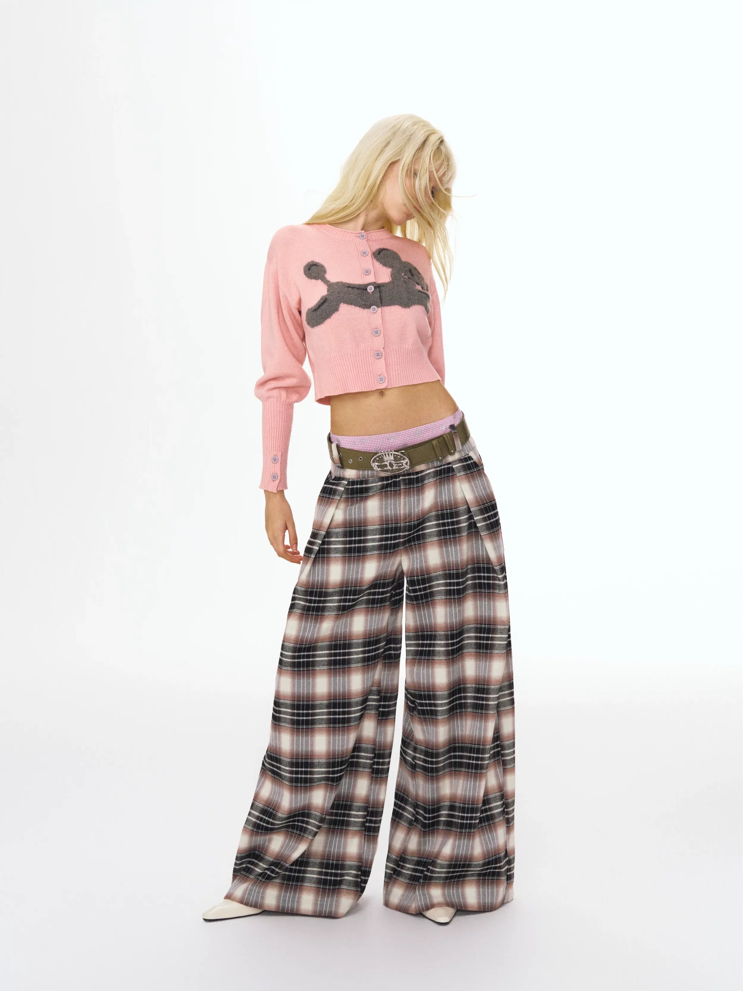 Checked Wide-Leg Pants