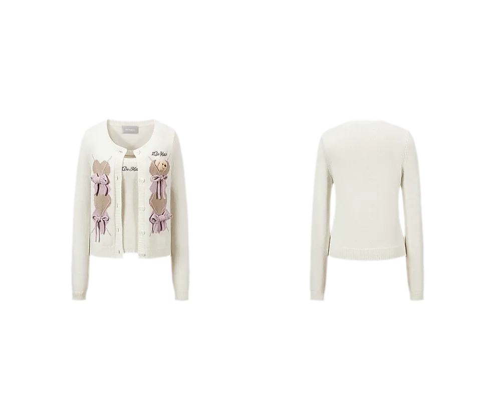 Diamond Knit Bow Cardigan Set