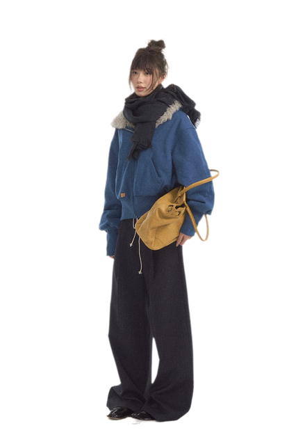 Fuzzy Hooded Cropped Puffer Jacket