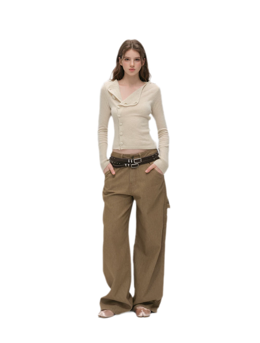 Enzyme-Washed Wide-Leg Utility Jeans