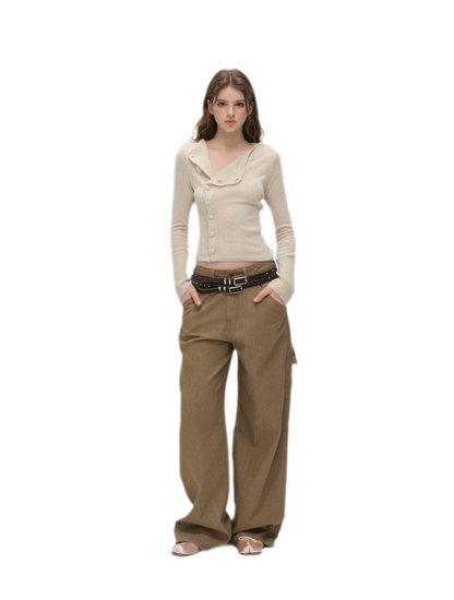 Enzyme-Washed Wide-Leg Utility Jeans
