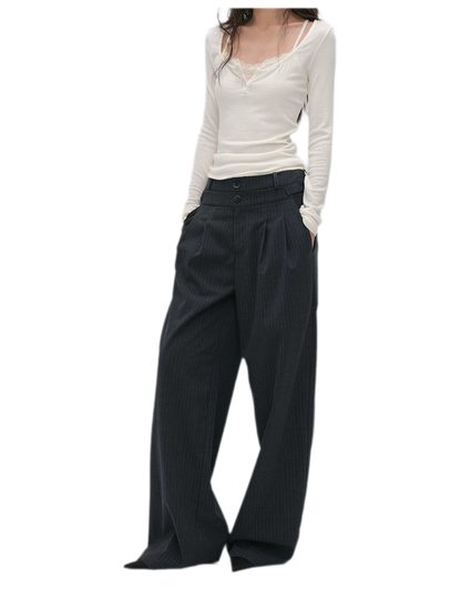 Pinstriped Pleated Wide-Leg Trousers