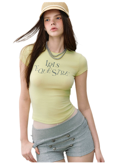 Tencel-Cotton Letter Print Slim T-Shirt