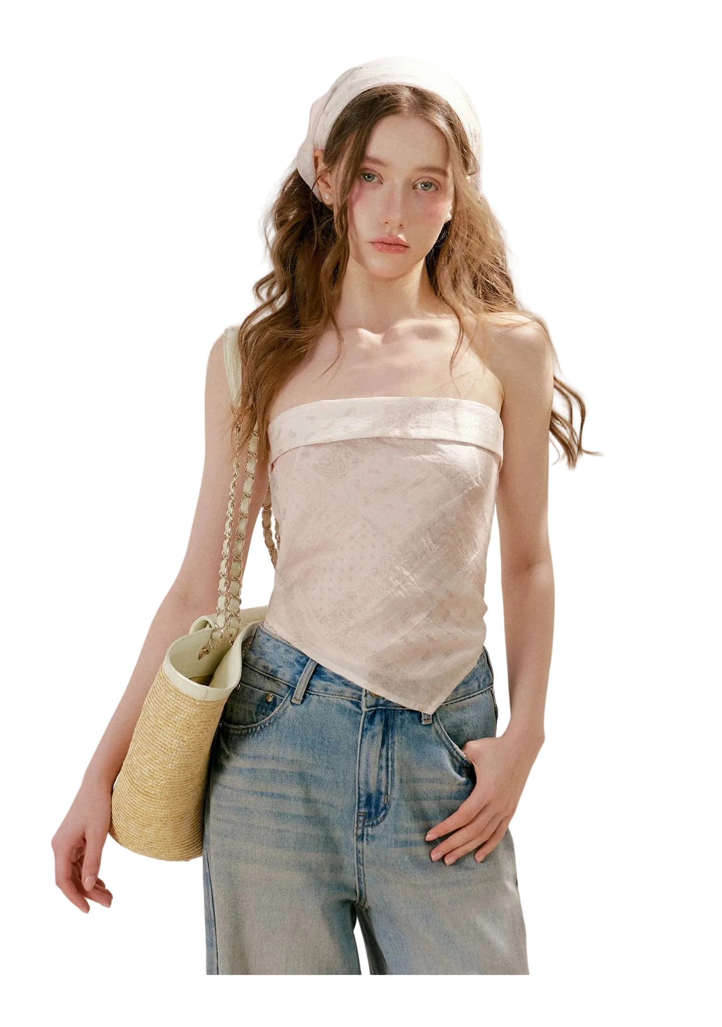 Vintage Print Strapless Top