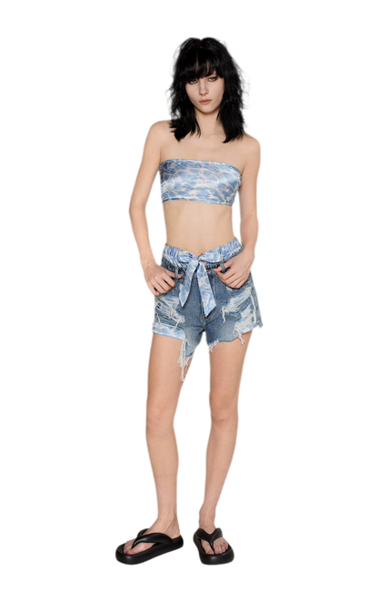 Wave Trim Denim Shorts