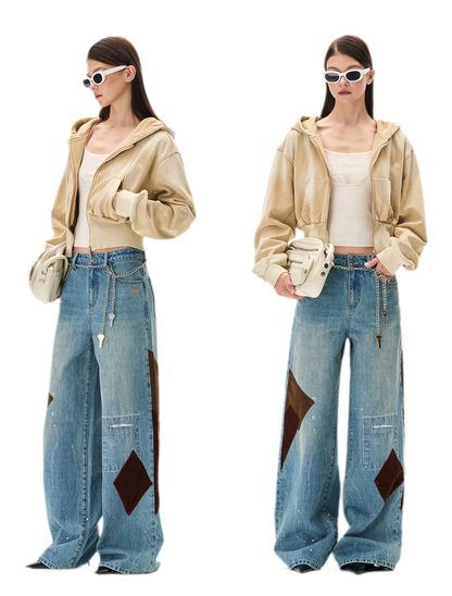 Sand-Washed Cropped Hooded Sweatshirt