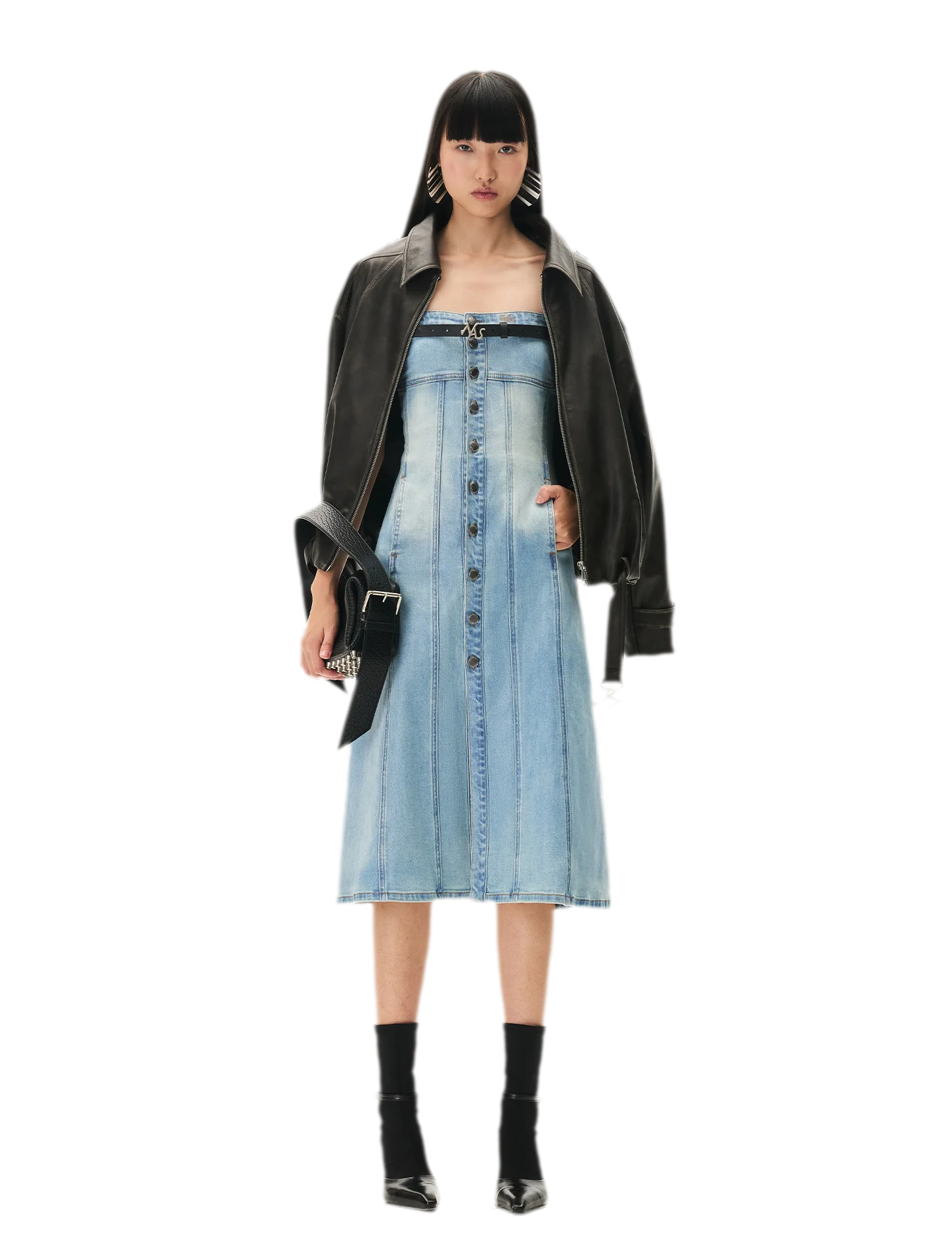 Washed Sculpted Denim Midi Dress
