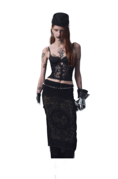 Burnout Graphic Midi Knit Skirt