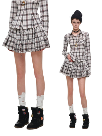 Plaid Tiered Skirt Set