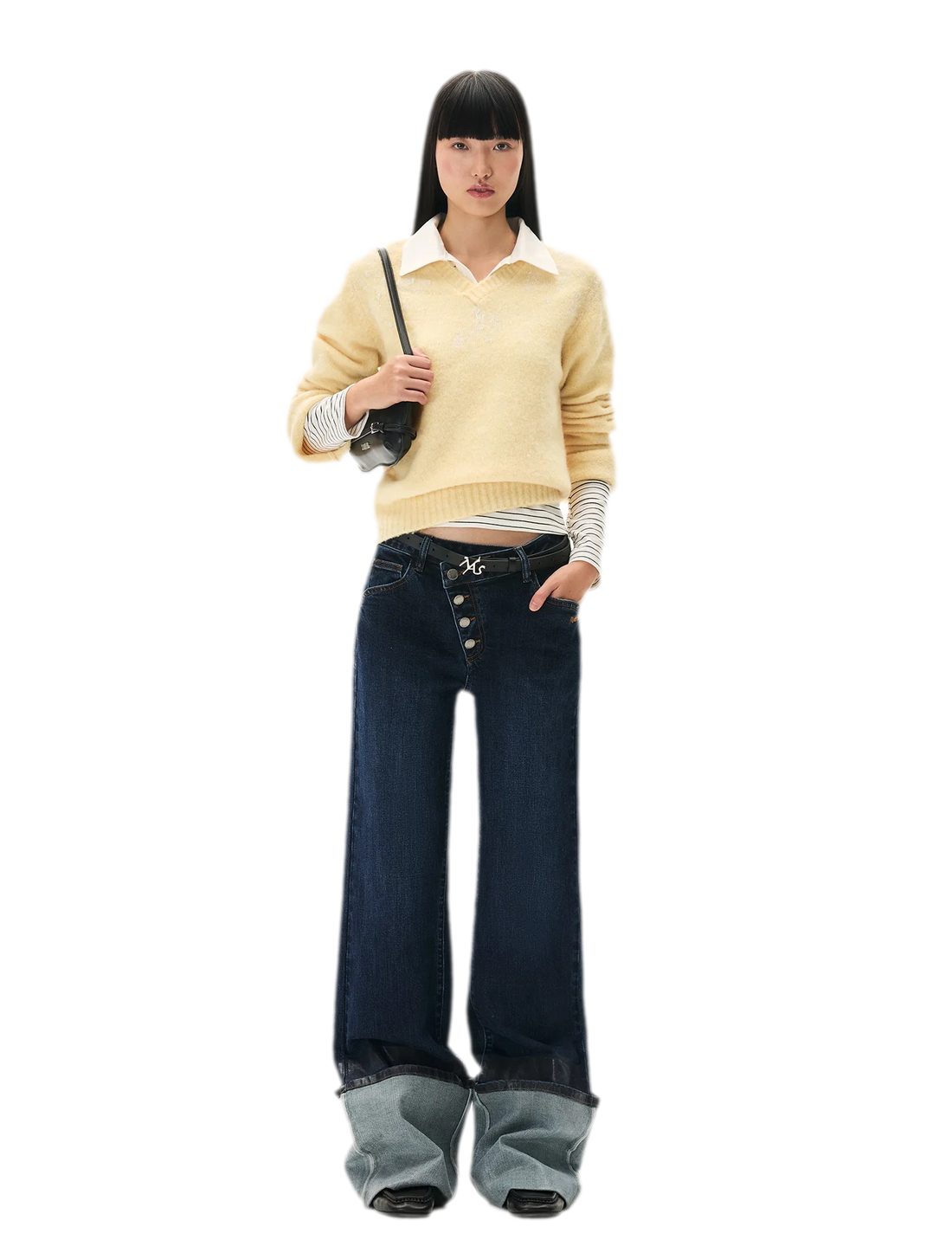 Washed Asymmetric Flare Jeans
