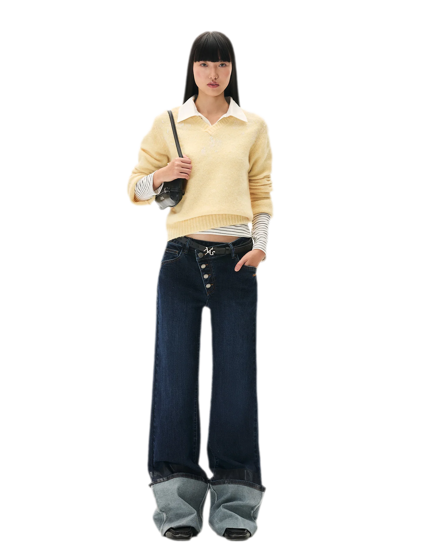Washed Asymmetric Flare Jeans
