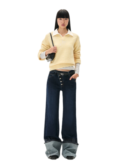 Washed Asymmetric Flare Jeans