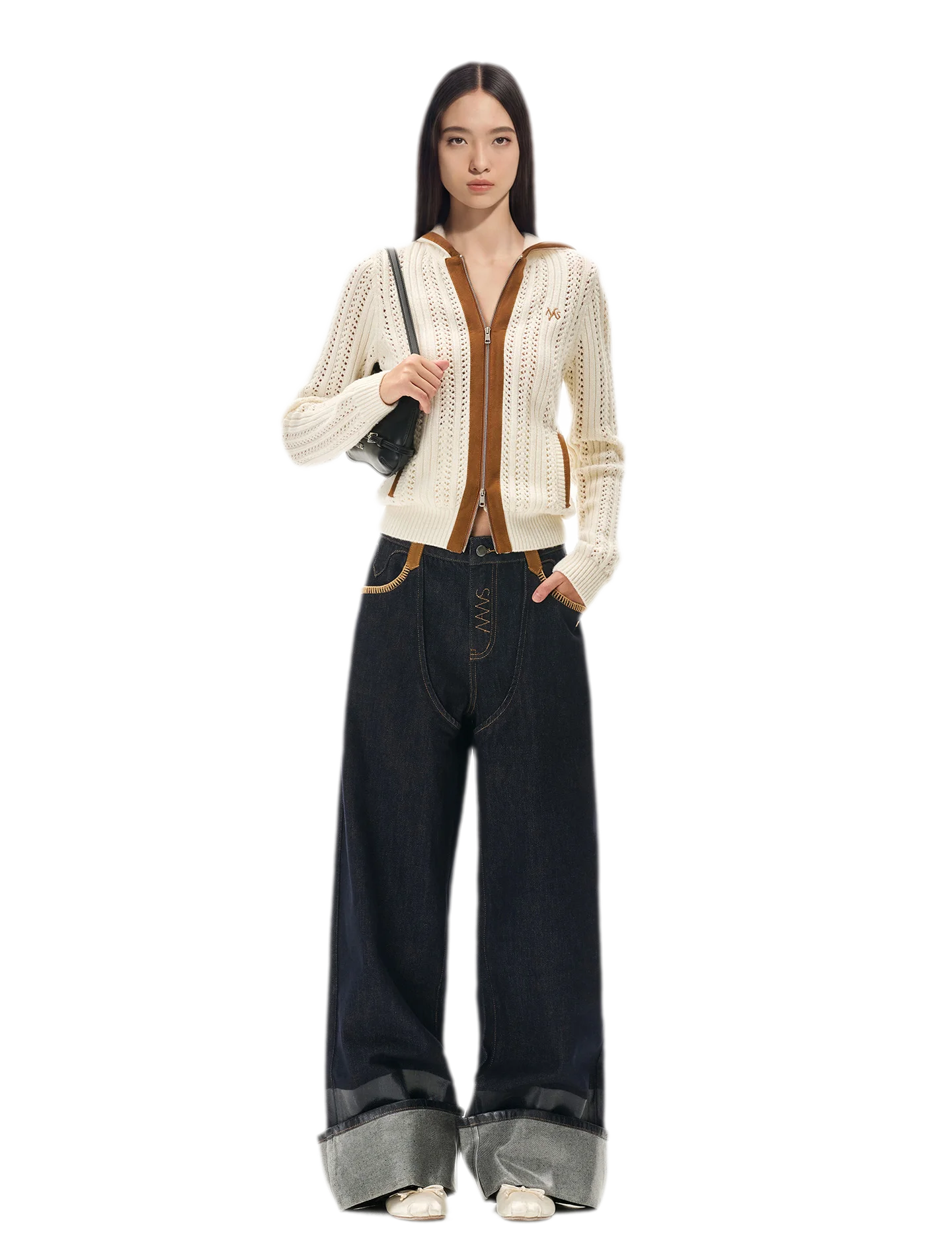 Coated Wide-Leg Denim Jeans