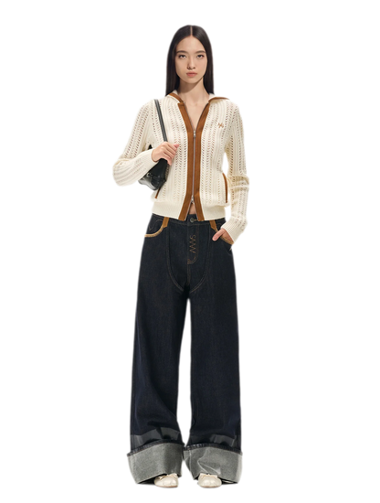 Coated Wide-Leg Denim Jeans