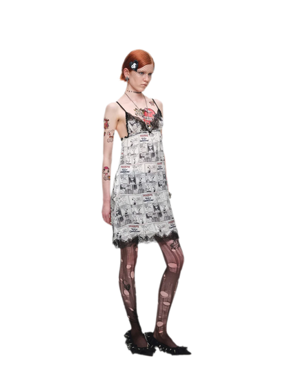 Vestido de tirantes vintage con ribete de encaje