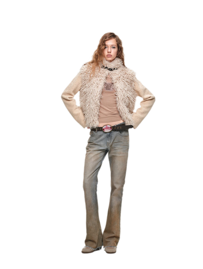 Veste courte en laine à ceinture contrastante