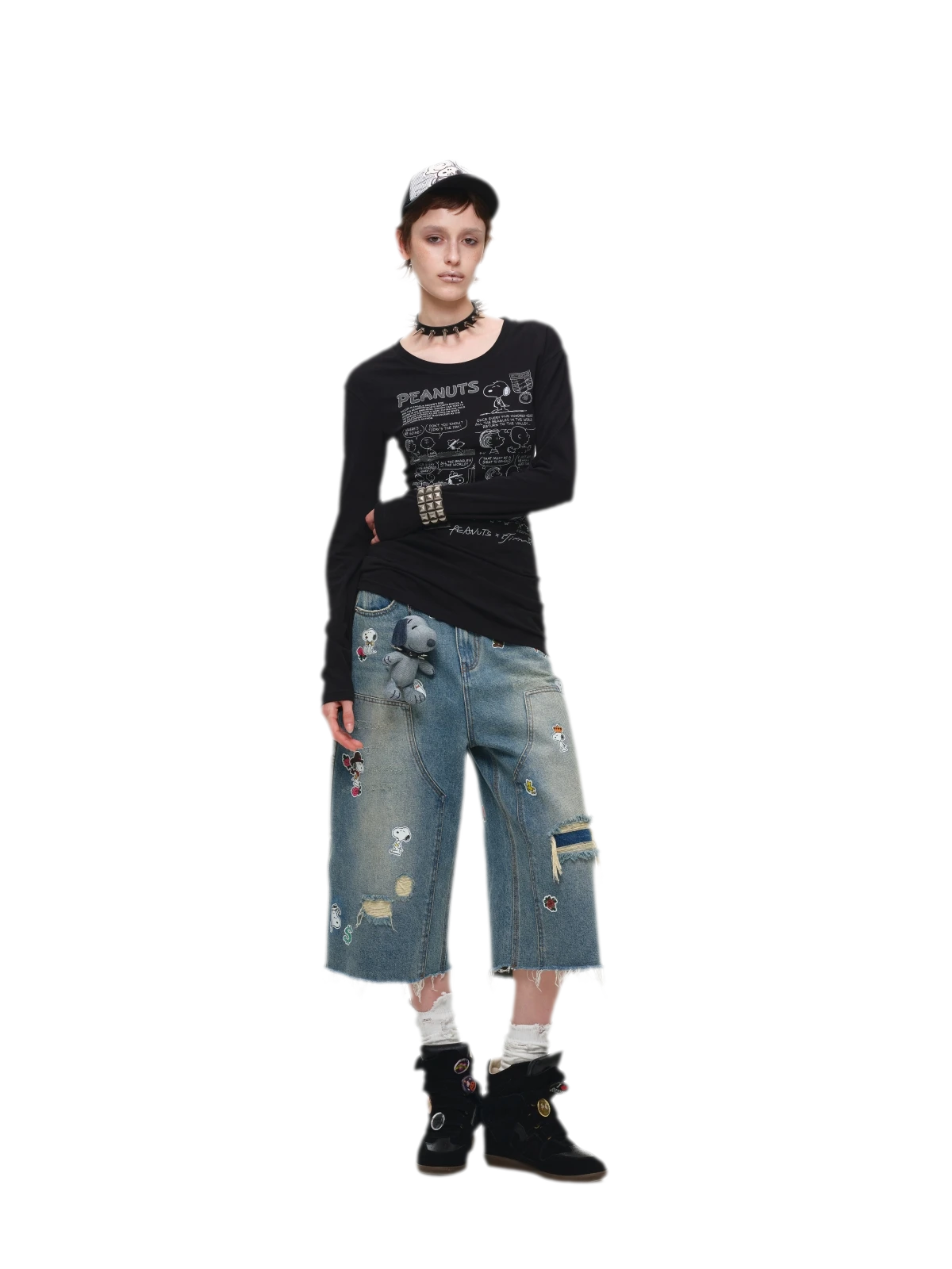 Washed Distressed Cropped Jeans