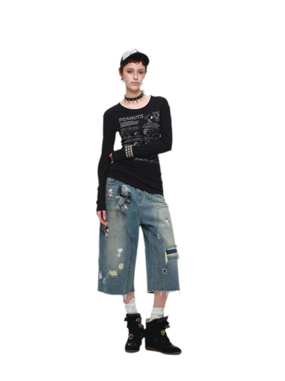 Washed Distressed Cropped Jeans