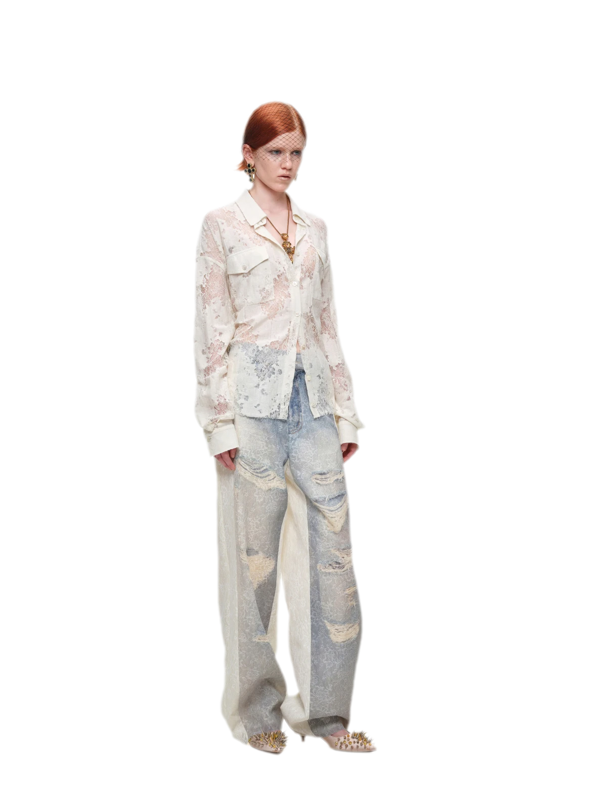 Lace Oversized Tie Shirt