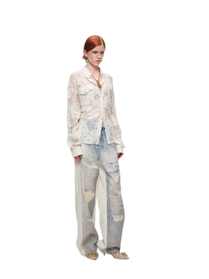 Lace Oversized Tie Shirt