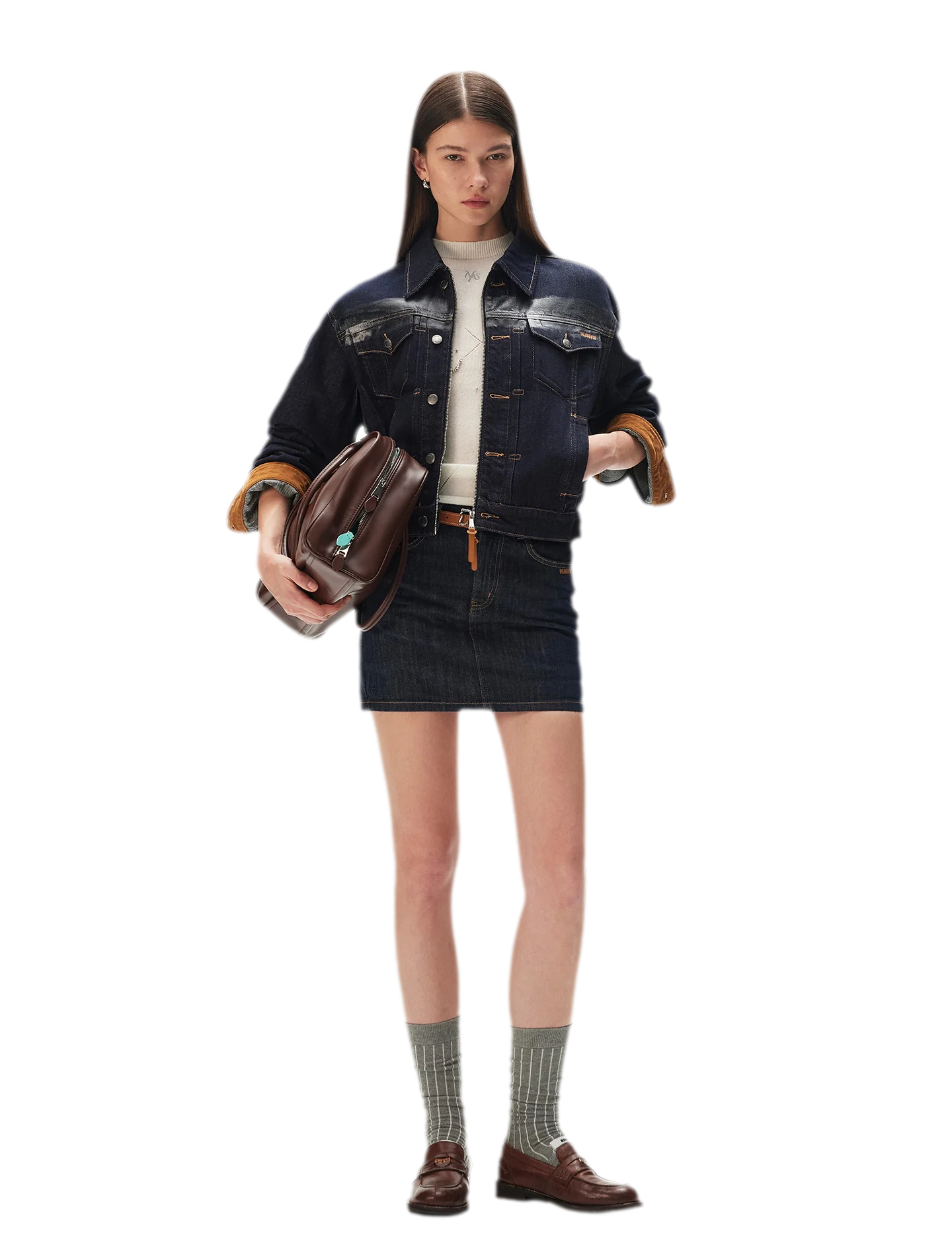Suede-Patch Coated Denim Jacket