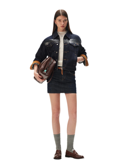 Suede-Patch Coated Denim Jacket