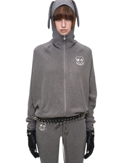Brushed Knit Batwing Hoodie Set