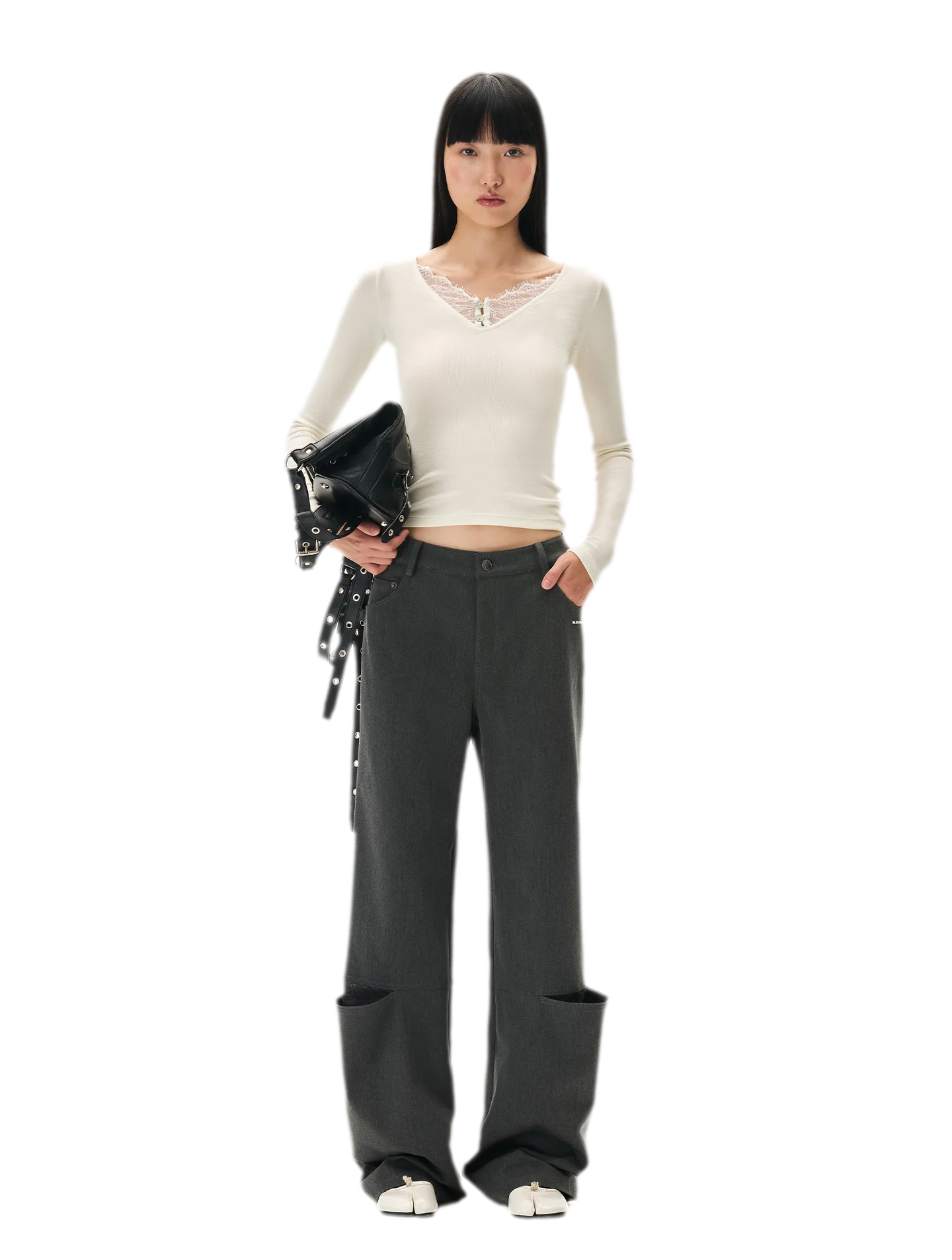 Wool Lace Low-Rise Trousers