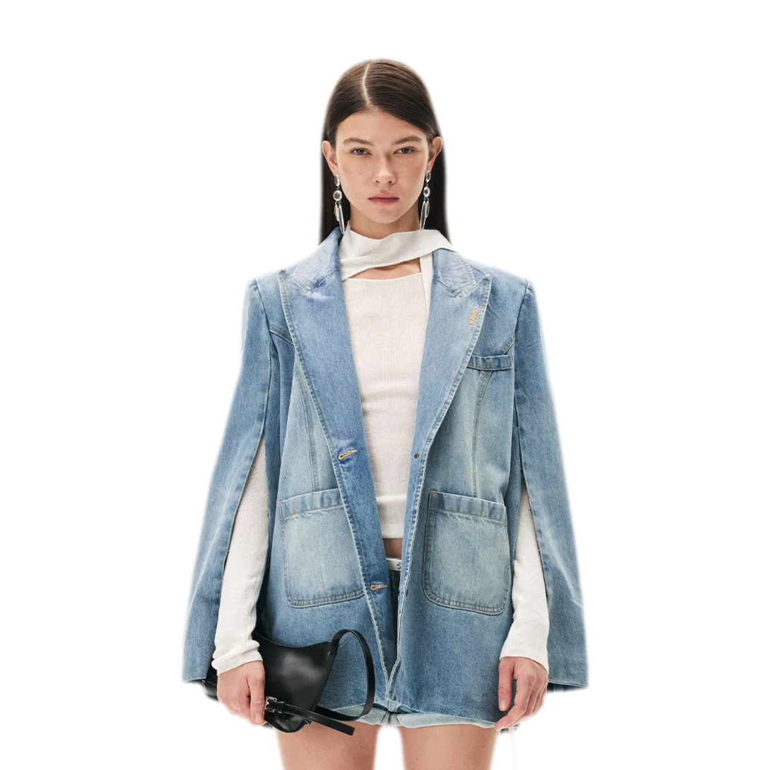 Washed Coated Denim Blazer