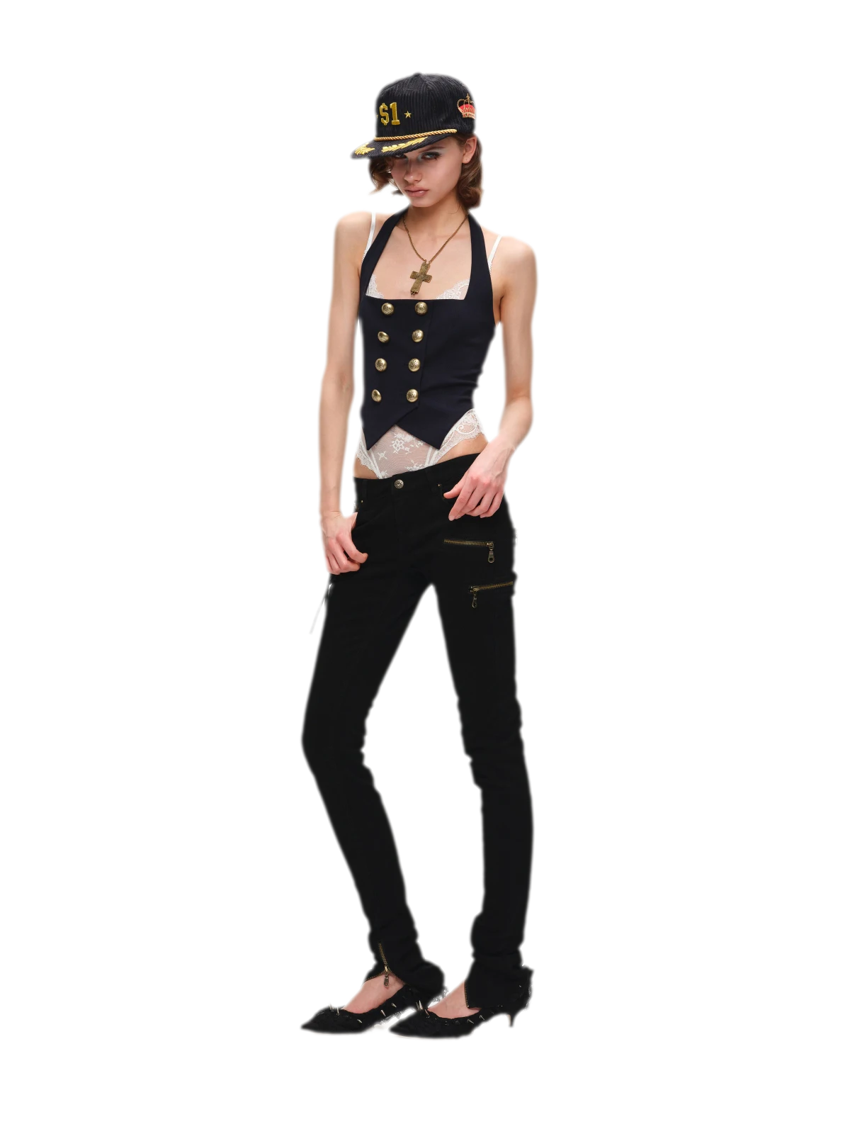 Vintage Navy Style Knit Halter Vest