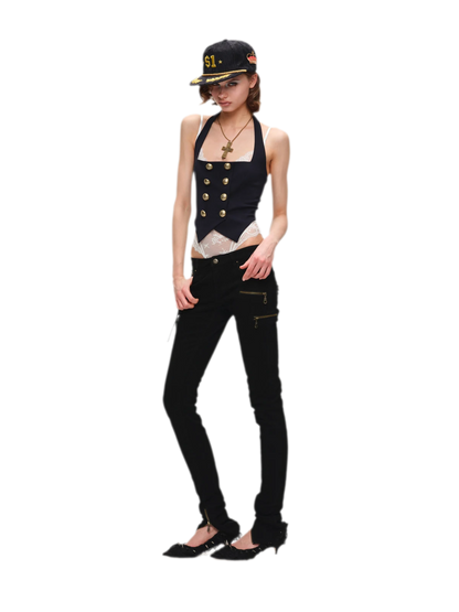 Vintage Navy Style Knit Halter Vest