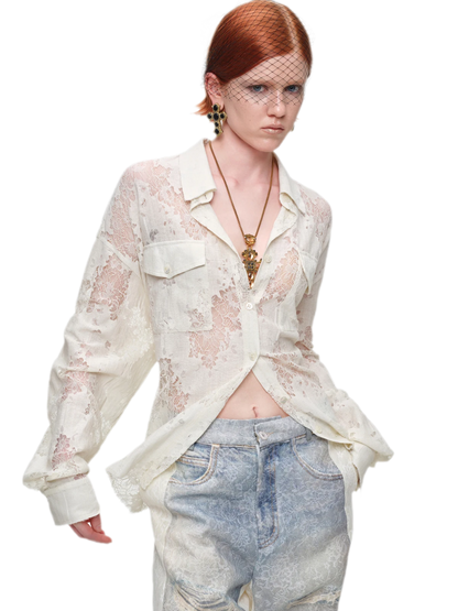 Lace Oversized Tie Shirt