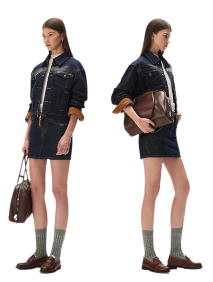 Suede-Patch Coated Denim Jacket