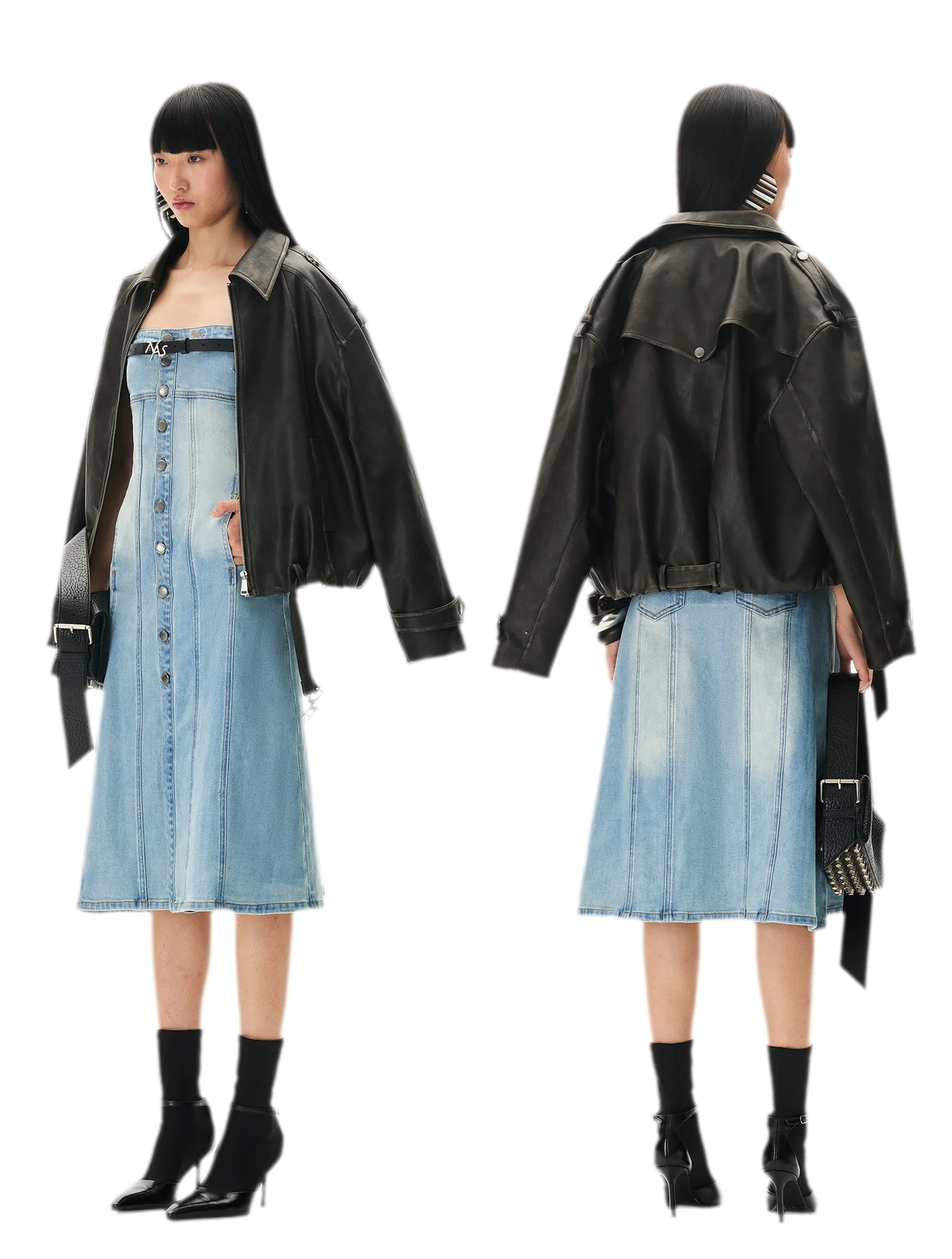 Washed Sculpted Denim Midi Dress
