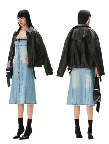 Washed Sculpted Denim Midi Dress