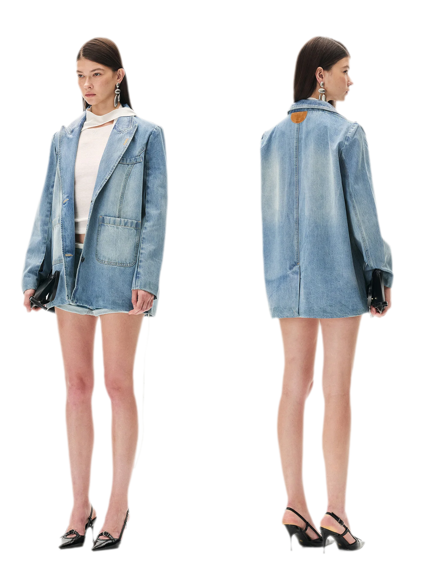 Washed Coated Denim Blazer