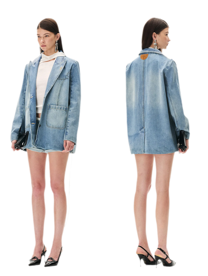Washed Coated Denim Blazer