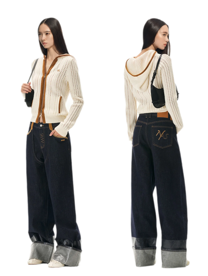 Coated Wide-Leg Denim Jeans